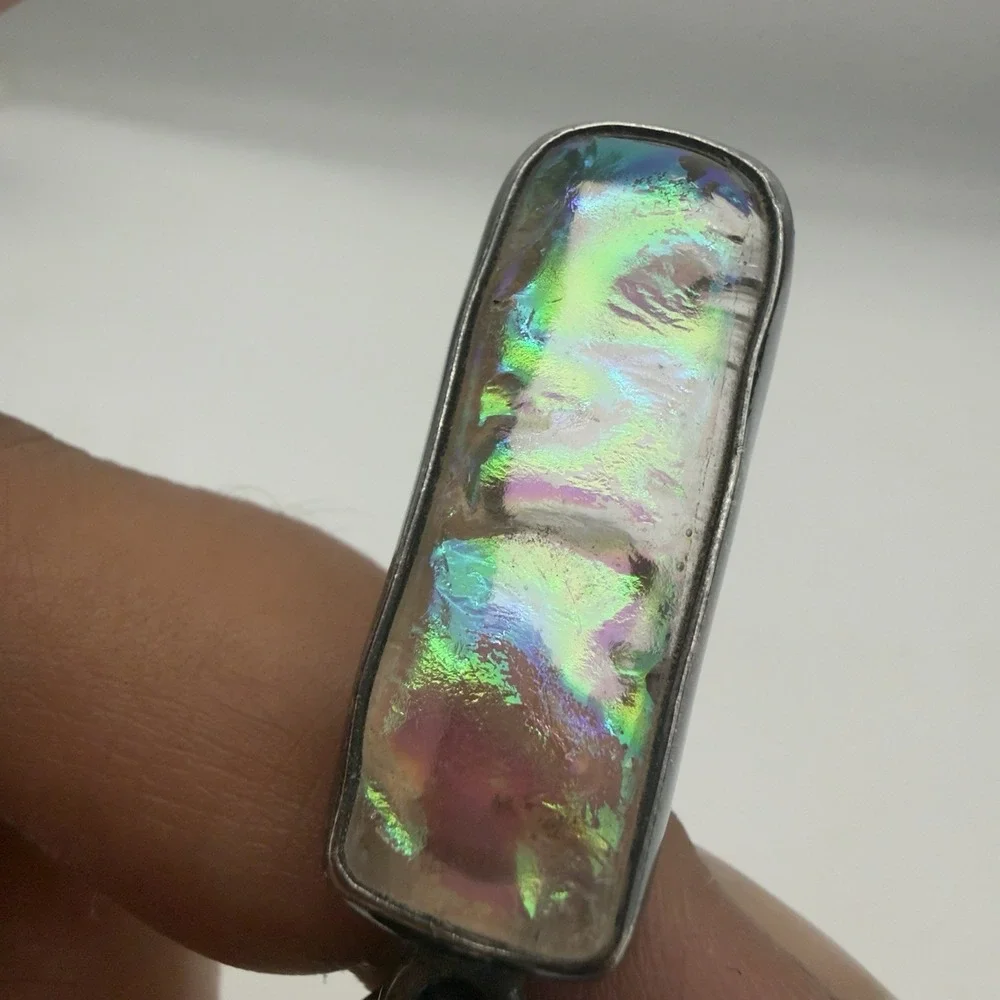 Vtg Charles Albert Opalacence Dichroic Art Glass  Pendant Fine Streling Modernis